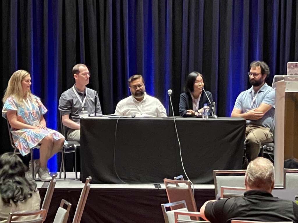 Ann and four other panelists seated on stage at a conference session.
